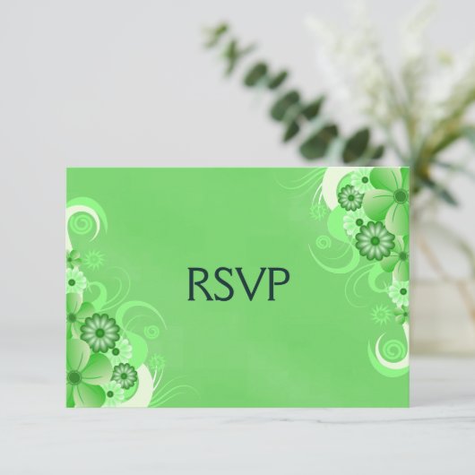 Dark Pastel Groen Bloemen RSVP Reactie Kaarten (Staand voorkant)