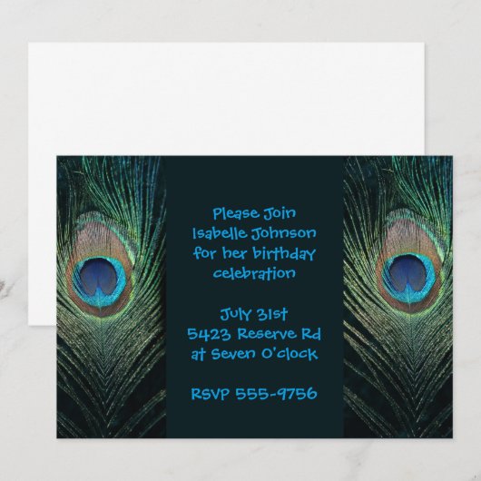 Dark Peacock Feather Birthday Kaart (Voorkant / Achterkant)