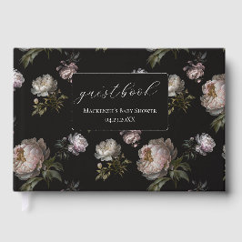Dark Peony Floral Baby Shower Guest Book Gastenboek