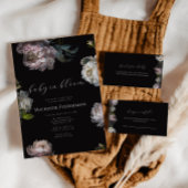 Dark Peony Flowers Baby Shower Diaper Raffle Informatiekaartje
