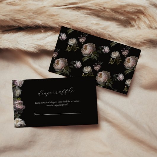 Dark Peony Flowers Baby Shower Diaper Raffle Informatiekaartje