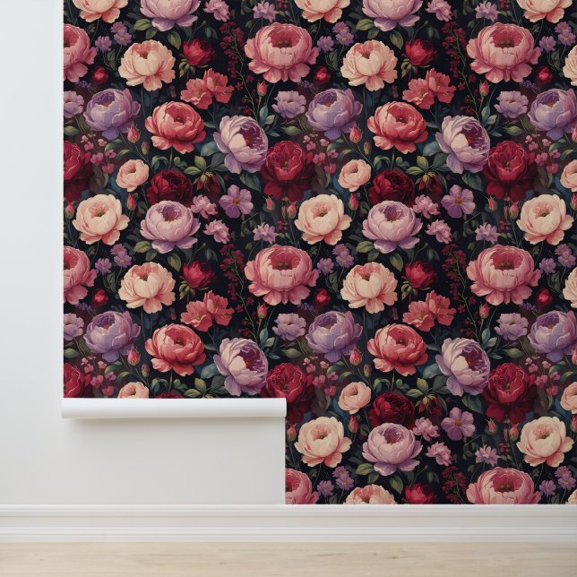 Dark Peony Roos  Bloemschil en Stick Behang (Applicatie)