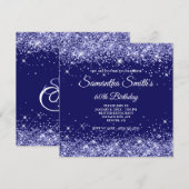 Dark Periwinkle Glitter Indigo Blue 60th Birthday Kaart (Voorkant / Achterkant)