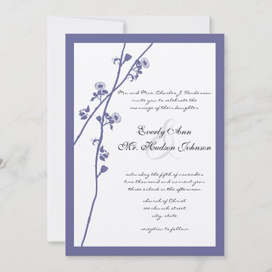 Dark Periwinkle Twilight Paarse Wildflower Wedding Kaart (Voorkant)