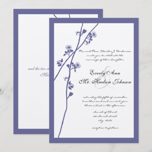 Dark Periwinkle Twilight Paarse Wildflower Wedding Kaart (Voorkant / Achterkant)