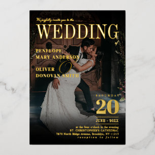 Dark Photo Editorial Magazine Elegant Wedding Gold Folie Uitnodiging