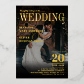 Dark Photo Editorial Magazine Elegant Wedding Gold Folie Uitnodiging (Voorkant)