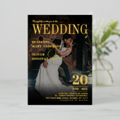 Dark Photo Editorial Magazine Elegant Wedding Gold Folie Uitnodiging (Staand Voorkant)