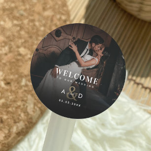 Dark Photo Gold Ampersand Wedding Welkom Favoriet Ronde Sticker