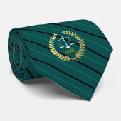 Dark Pine Green Striped Custom Initialen Lawyer Stropdas (Opgerold)