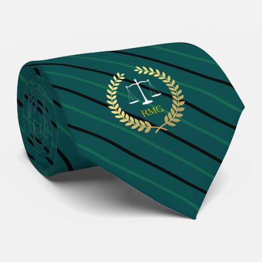Dark Pine Green Striped Custom Initialen Lawyer Stropdas (Opgerold)