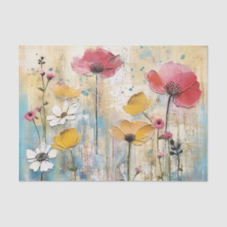 Dark Pink and Yellow Large Watercolor Flowers Tissuepapier
