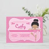 Dark Pink Ballerina Birthday Uitnodiging (Staand voorkant)