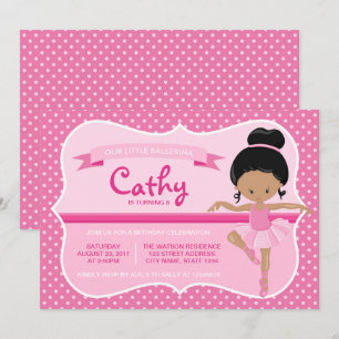 Dark Pink Ballerina Birthday Uitnodiging