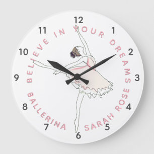 Dark Pink Ballerina Girl Persoonlijke naamklok Grote Klok