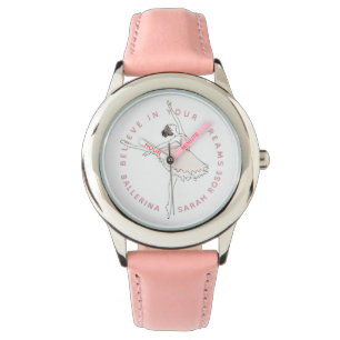 Dark Pink Ballerina Girl Persoonlijke namen Dreams Horloge