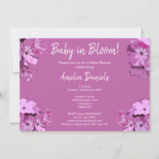 Dark Pink Floral Baby Shower Invitation Kaart (Voorkant)