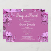 Dark Pink Floral Baby Shower Invitation Kaart (Voorkant / Achterkant)