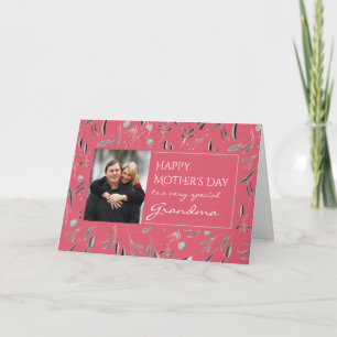 Dark Pink Floral Happy Mothers Day GRANDMA Foto Kaart