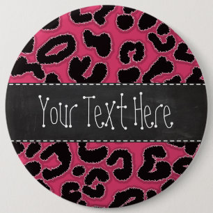 Dark Pink Leopard Animal Print; Chalk look Ronde Button 6,0 Cm
