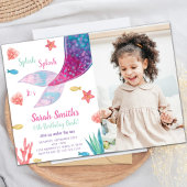 Dark Pink Mermaid Tail Birthday Uitnodiging