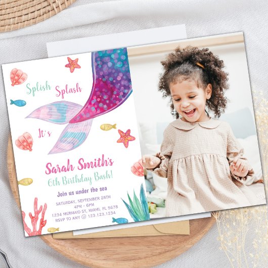 Dark Pink Mermaid Tail Birthday Uitnodiging