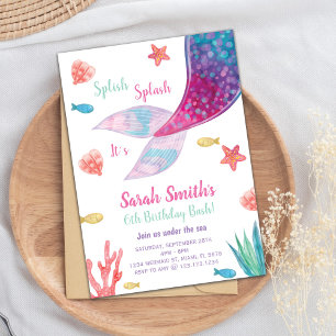 Dark Pink Mermaid Tail Birthday Uitnodiging