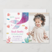 Dark Pink Mermaid Tail Birthday Uitnodiging (Voorkant)