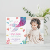 Dark Pink Mermaid Tail Birthday Uitnodiging (Staand voorkant)