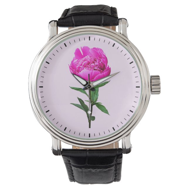 Dark Pink Peony Horloge (Voorkant)