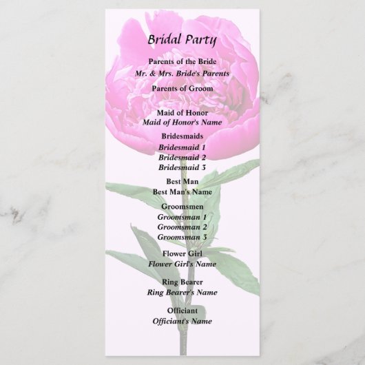 Dark Pink Peony Programmakaart (Achterkant)