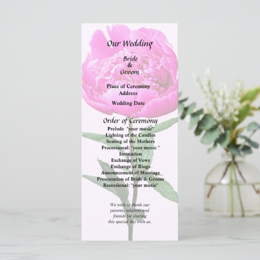 Dark Pink Peony Programmakaart (Staand voorkant)