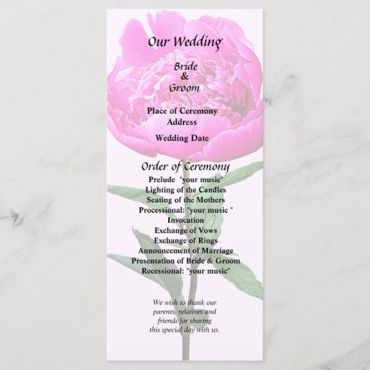 Dark Pink Peony Programmakaart (Voorkant)