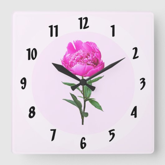 Dark Pink Peony Vierkante Klok (Voorkant)