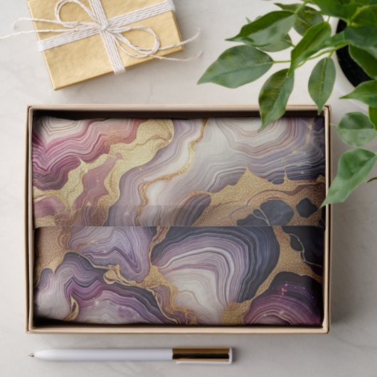 Dark Pink Purple Gold Marble Tissuepapier (Geschenk)