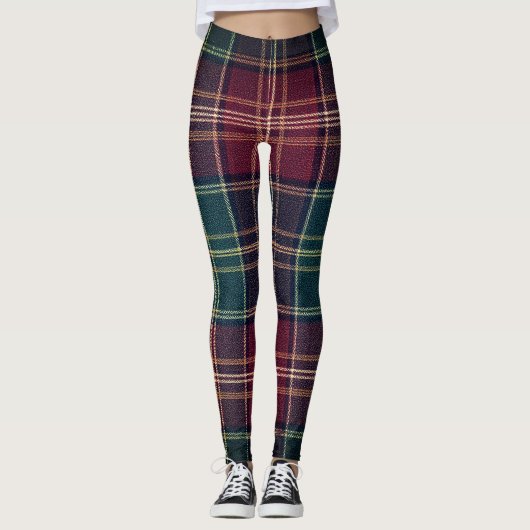 Dark Plaid Classic Tartan Green Red Leggings (Voorkant)