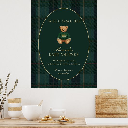 Dark Plaid Lauren Inspired Baby Shower Welcome  Poster (Keuken)