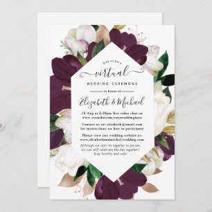 Dark Plum en White Spring Floral Virtual Wedding Kaart