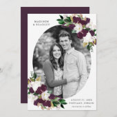 Dark Plum Floral | De foto bewaart de Datum Save The Date (Voorkant / Achterkant)
