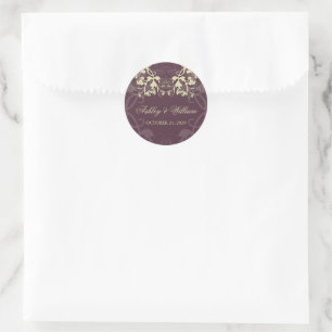 Dark Plum Floral Flourish Wedding Party Ronde Sticker
