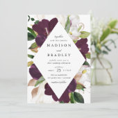 Dark Plum Floral Lijst | Bruiloft Kaart (Staand voorkant)