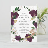 Dark Plum Floral Lijst | Bruiloft Kaart (Staand voorkant)