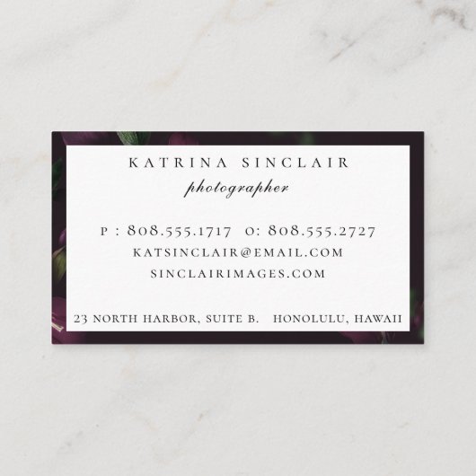Dark Plum Floral Modern Professional Visitekaartje (Achterkant)