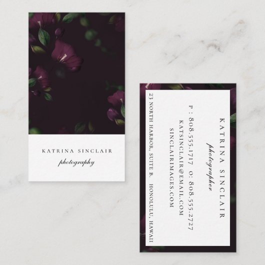 Dark Plum Floral Modern Professional Visitekaartje (Voorkant / Achterkant)