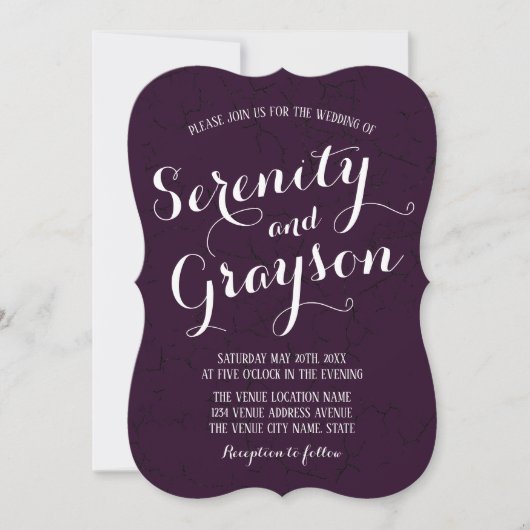 Dark Plum Paars en Grey Marble Wedding Kaart (Voorkant)
