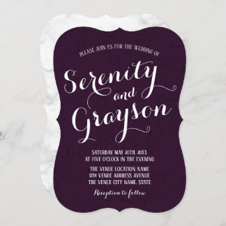 Dark Plum Paars en Grey Marble Wedding Kaart