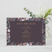Dark Plum Paars Moody Floral Wedding Save The Date (Staand voorkant)