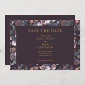 Dark Plum Paars Moody Floral Wedding Save The Date (Voorkant / Achterkant)