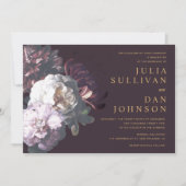 Dark Plum Paarse Moody Floral Wedding Invitation Kaart (Voorkant)