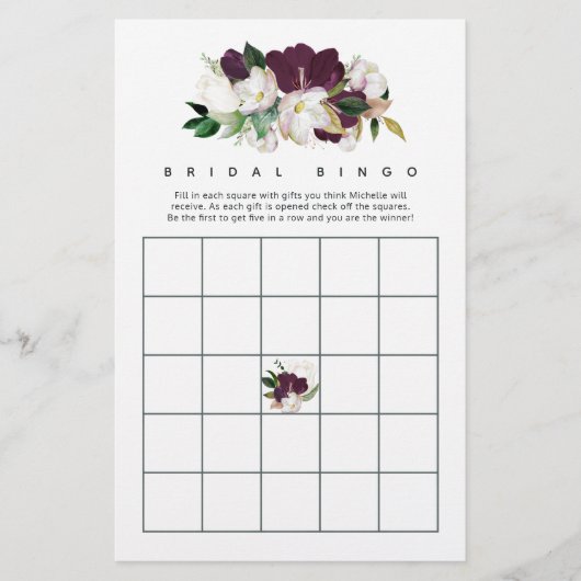 Dark Plum Velvet and White Spring Bridal Bingo (Voorkant)